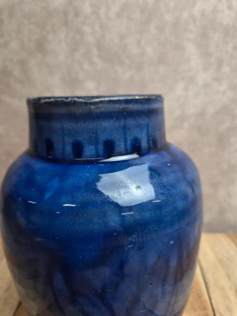 Vaso artesanal vintage em cerâmica esmaltada azul - Estilo Safi Maroc – photo 5